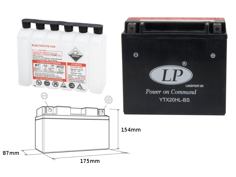 LANDPORT akumulátor YTX20HL-BS (MA LTX20HL-BS) 12V 18AH 175X87X155 bezúdržbový - elektrolyt zvlášť (2) UE2019/1148 (LANDPORT akumulátor YTX20HL-BS)